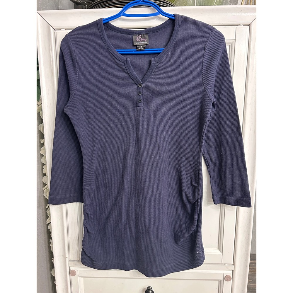 Motherhood Navy Blue Waffle Knit Henley Maternity Top Size Small Fall Stretchy